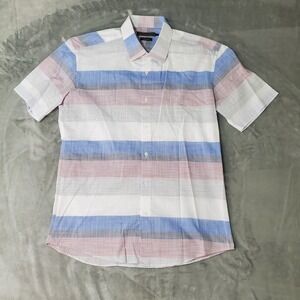 Elle Homme Mens Slim Fit Short Sleeve Button Down Striped Shirt Multicolor 105